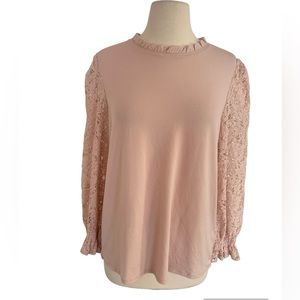 Adrianna Papell Lace balloon sleeve knit Pink blush size M